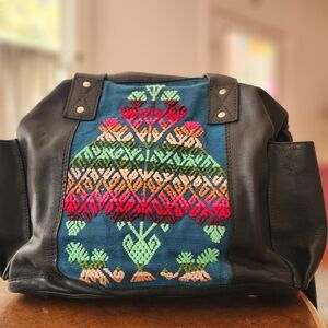 Nena & Co. Convertible Day Bag - Black Leather + Huipil